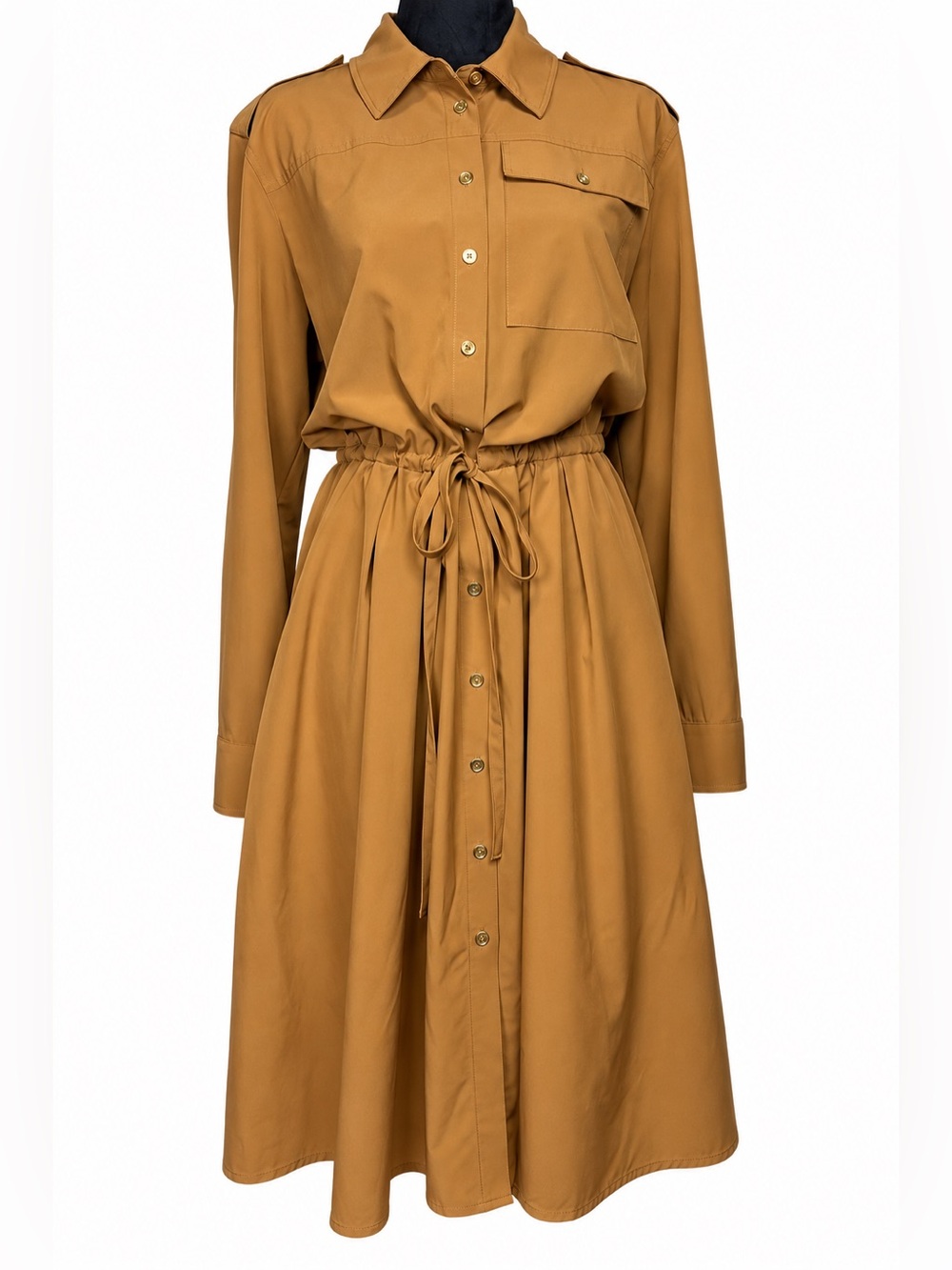 Calvin Klein Camel-Tone Long Sleeve Shirt Dress Size 12